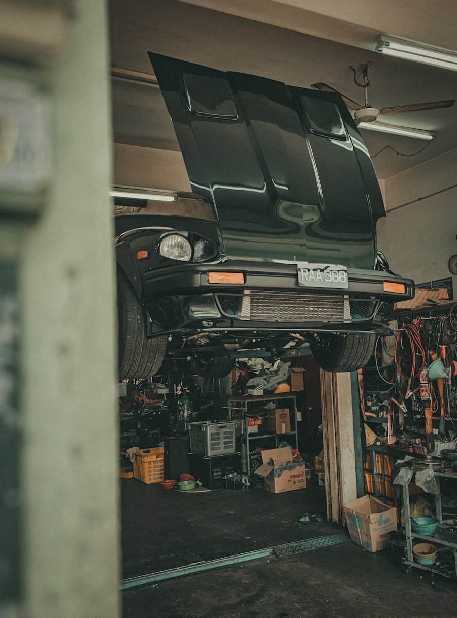 Car raised on a shop lift